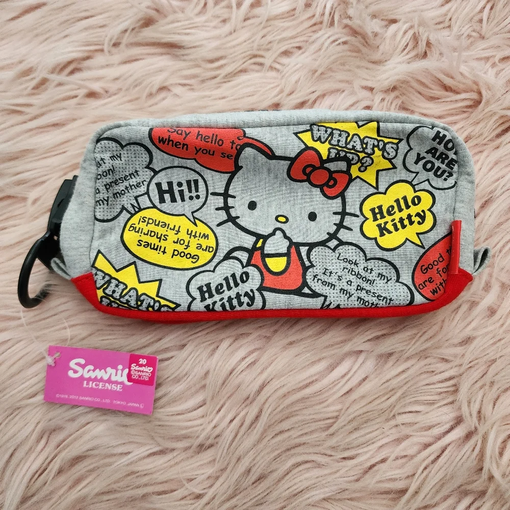 Hello Kitty Japan Pencil Case Gray Fabric Oversized Zipper
